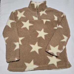 altar's state Women's Teddy Sherpa Quarter Zip Tan Beige Star Pullover sz S